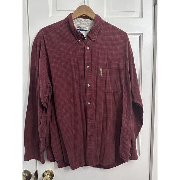 Columbia Mens Casual Button Shirt Sz XXL Maroon Red Plaid Flannel 2XL Gorpcore - Picture 2 of 8